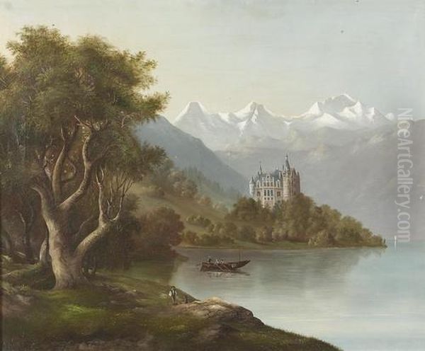 Schloss Hunegg Am Thunersee. Oil Painting by Karl Fuchs