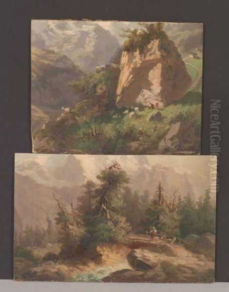 Alpine Views With Goat Herders. Oil Painting by Karl Fuchs