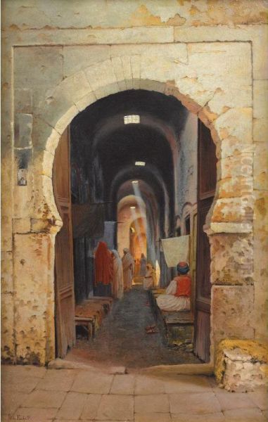 Un Souk En Tunisie Oil Painting by Richard Fuchs