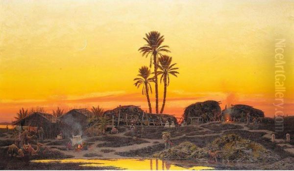 An Arab Camp At Sunset Oil Painting by Richard Fuchs