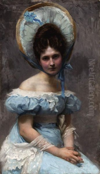 Portrait Of A Lady In Blue Oil Painting by Rudolf Fuchs