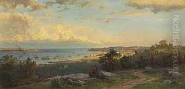 View Of The Narrows From Brighton Heights, Staten Island Oil Painting by Herman Fuechsel