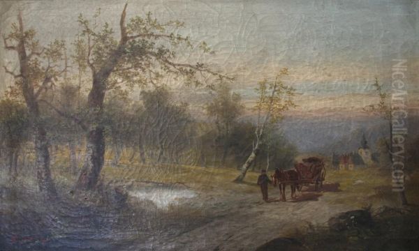 A Logging Cart On A Lane Oil Painting by Ludwig Fuger