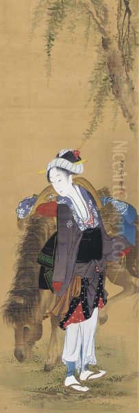 Ohara Maiden With Horse Oil Painting by Kitagawa Fujimaro