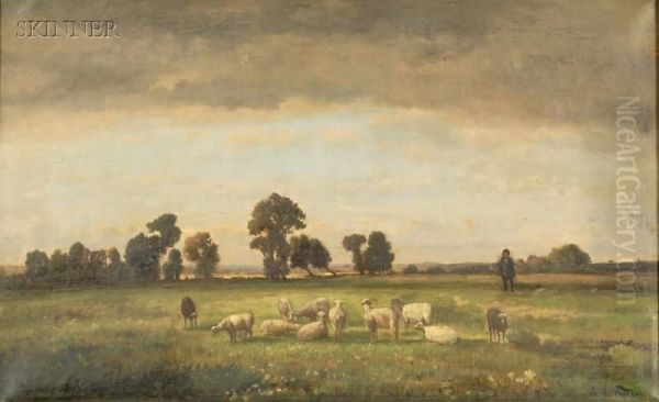 Landscape With A Young Shepherd And His Flock Oil Painting by Richard Henry Fuller