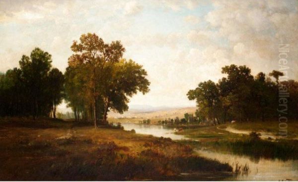 Extensive River Landscape Oil Painting by Richard Henry Fuller