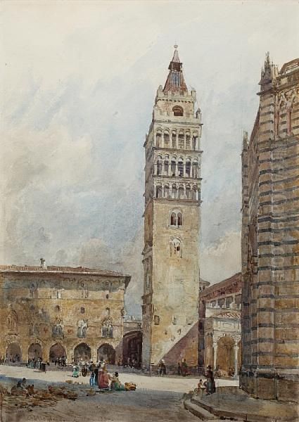 An Italian Piazza Oil Painting by John Fulleylove