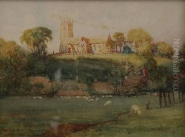 Pastoral Scene With Church Oil Painting by Albert Henry Fullwood