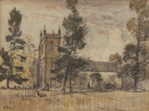 Church In Landscape Oil Painting by Albert Henry Fullwood