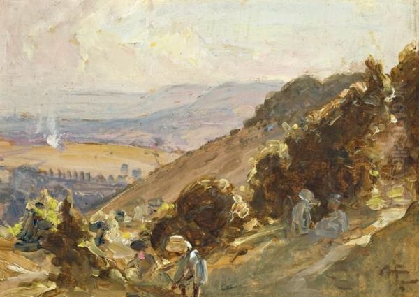 Figures On A Hillside Oil Painting by Albert Henry Fullwood