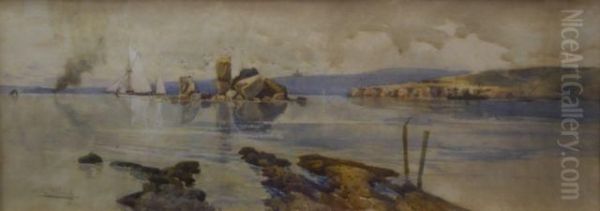 Bottle And Glass Rocks,sydney Harbour Oil Painting by Albert Henry Fullwood