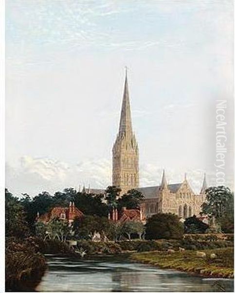 Salisbury Cathedral Oil Painting by Charles Fullwood