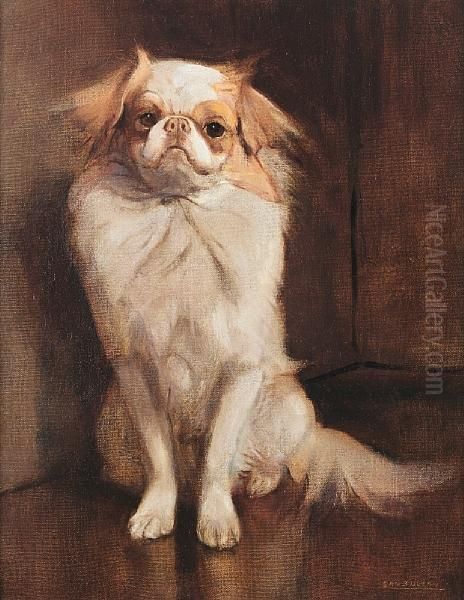 Portrait Of A Japanese Chin Oil Painting by Samuel Fulton