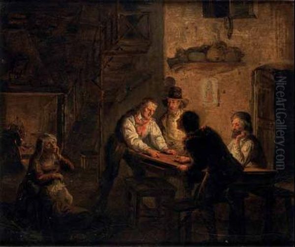 Il Gioco Della Morra Oil Painting by Michelangelo Fumagalli