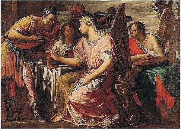 Abraham And The Three Angels Oil Painting by Giovanni Antonio Fumiani