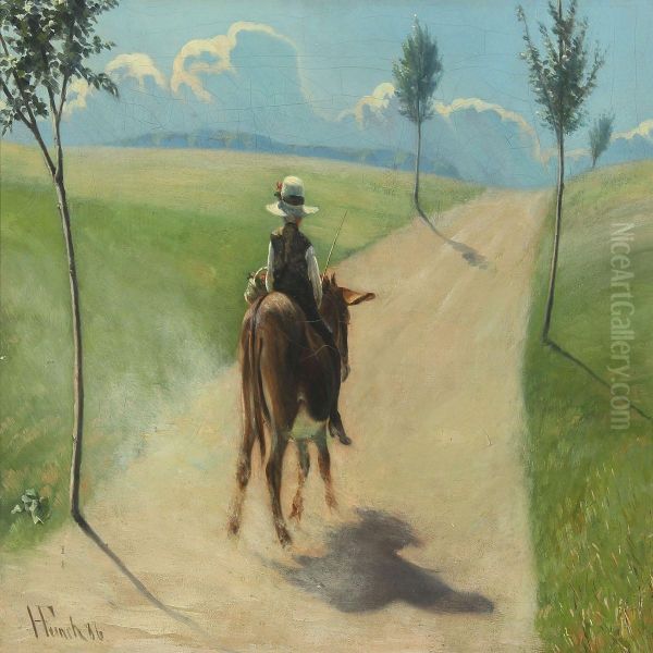 Southern Landscape With Boy Riding A Donkey Oil Painting by Herman Frederik Funch