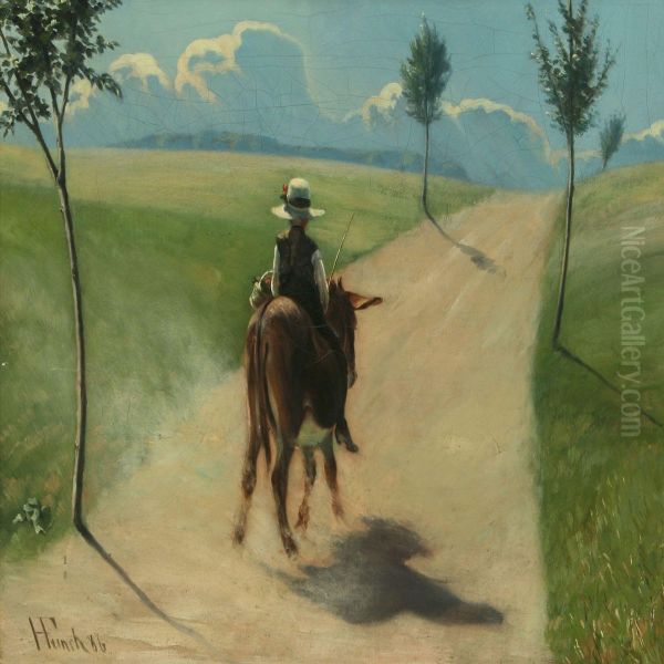 Southern Landscape With Boy Riding On A Donkey Oil Painting by Herman Frederik Funch