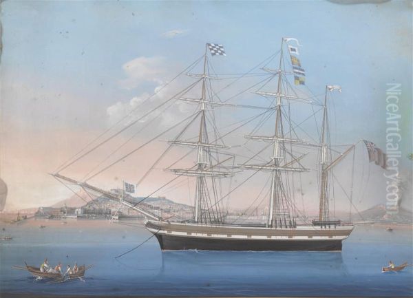 The British Barque 
Champion
 In The Bay Of Naples Oil Painting by Michele Funno