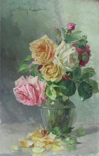 Bouquet De Roses Dans Un Vase Oil Painting by Albert Tibule Furcy De Lavault