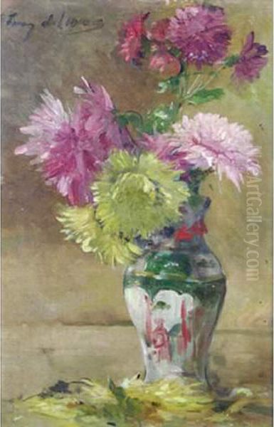 130. Tibulle-marie Furcy De Lavault . Bouquet De Dahlias Oil Painting by Albert Tibule Furcy De Lavault