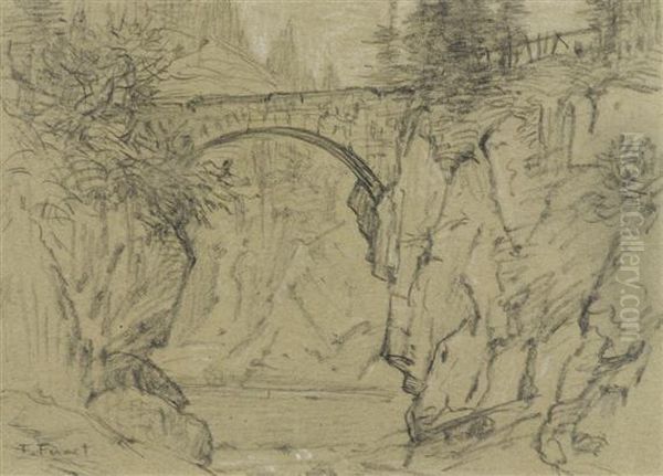 Mountain Landscape With A Bridge Oil Painting by Francois Furet