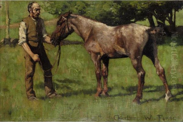 Foal And Groom Oil Painting by Charles Wellington Furse