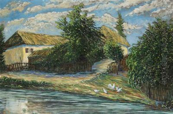 A House By The Water Oil Painting by Jindoich Furst