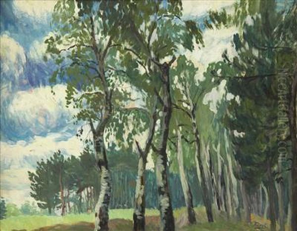 Birches On The Edge Of A Forest Oil Painting by Jindoich Furst