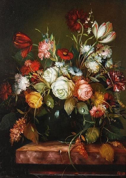 Still Life Of Flowers Oil Painting by Joszef Furst