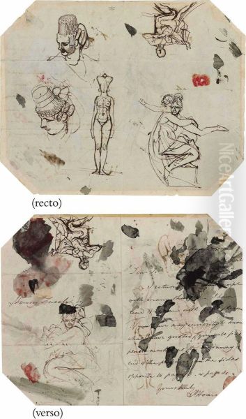 Sketches Of Figures On A Letter From Prince Hoare Oil Painting by Johann Henry Fuseli