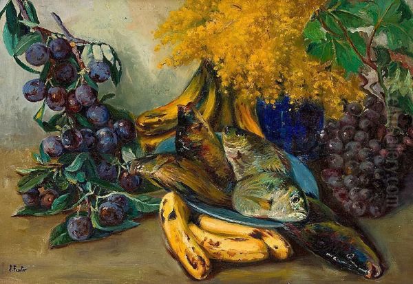 Uvas Y Ciruelas Moradas Oil Painting by Joan Fuster Bonnin