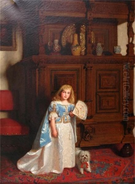 A Young Girl With Her Dog In An Interior Oil Painting by William B. Collier Fyfe