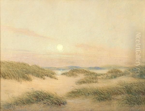 Moonlight On The Sand Dunes, Norfolk Coast, Blakeney Point Oil Painting by Laurenceactive G Linnell