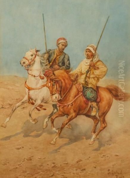 Deux Cavaliers Arabes Oil Painting by Giuseppe Gabani