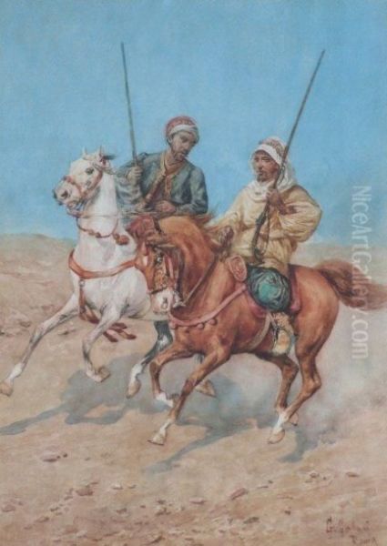 Guerriers Arabes A Cheval Oil Painting by Giuseppe Gabani