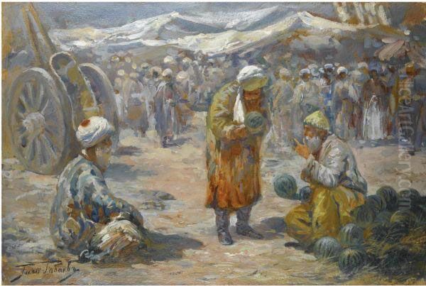 Market Scene Oil Painting by Georgii Ivanovich Gabashvili