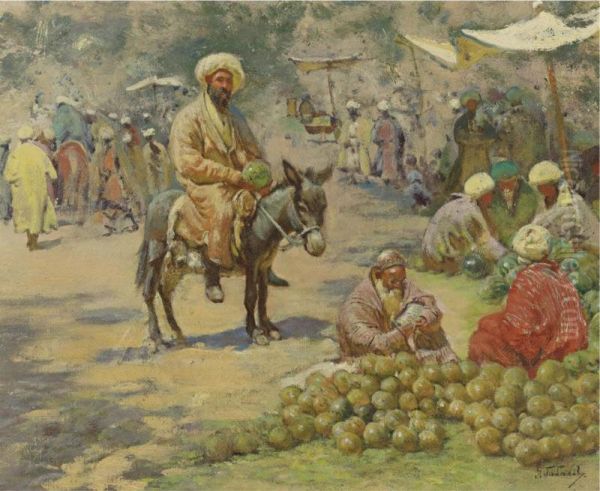 At The Market Oil Painting by Georgii Ivanovich Gabashvili