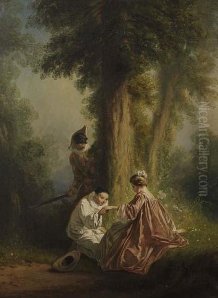 Arlequin, Pierrot Et Colombine Oil Painting by Eugene Gabe