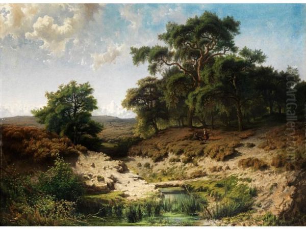 Baumlandschaft Mit Wasserlauf Undfigurenstaffage Oil Painting by Paul Joseph Constantine Gabriel