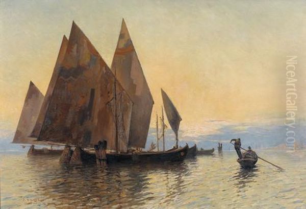 Segelboote In Der Lagune Von Venedig Oil Painting by Jules Gachet