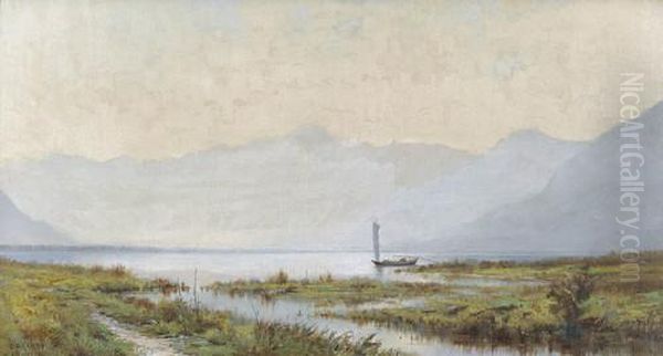 Ansicht Des Lago Maggiore Beim Maggia-delta Oil Painting by Jules Gachet