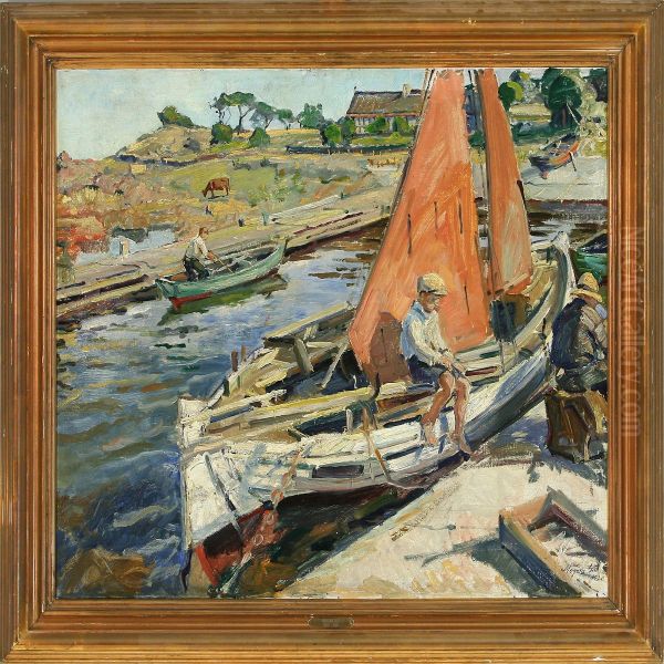 Fiskerbaad. Bolshavn 
Bornholm Oil Painting by Mogens Gad