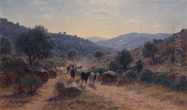 Troupeau En Algerie Oil Painting by Antoine Gadan