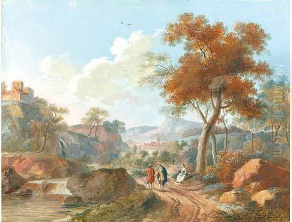 Promeneurs Dans Un Paysage De Cascade Oil Painting by Louis Gadbois