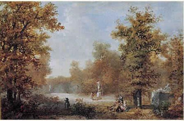 Vue D'un Parc Avec Des Personnages Oil Painting by Louis Gadbois