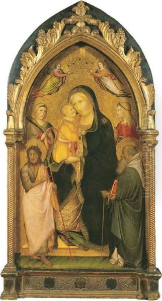 The Madonna And Child With Saints Catherine Of Alexandria, John The Baptist, Mary Magdalen, And Anthony Abbot Oil Painting by Agnolo Gaddi