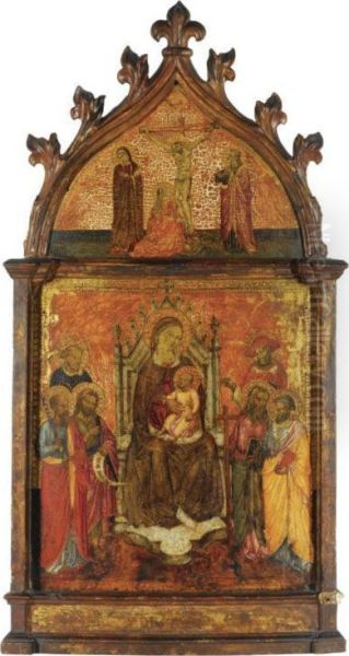 Madonna And Child Enthroned, With Six Prophets: Jesaja, David, Moses, Solomon, Jeremiah, And Haggai, Together With A Crucifixion With Mary, Mary Magdalene And Saint John Oil Painting by Taddeo Gaddi