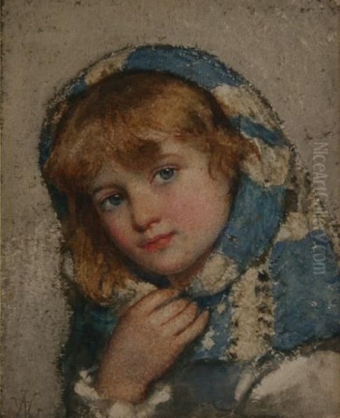 Head And Shoulders Portrait Of A Girl Wearing A Shawl Oil Painting by William Hippon Gadsby