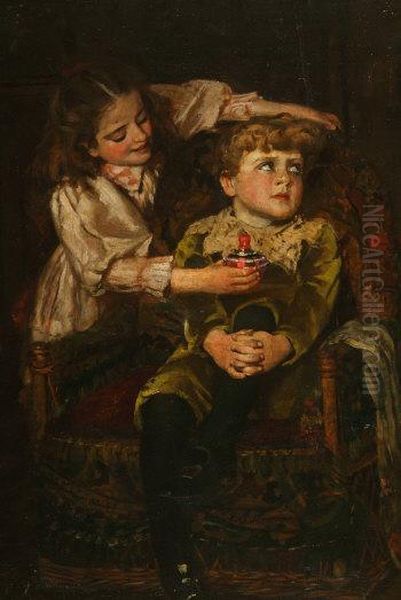 Two Children In An Interior, Signed With Initials Lower Left Oil Painting by William Hippon Gadsby