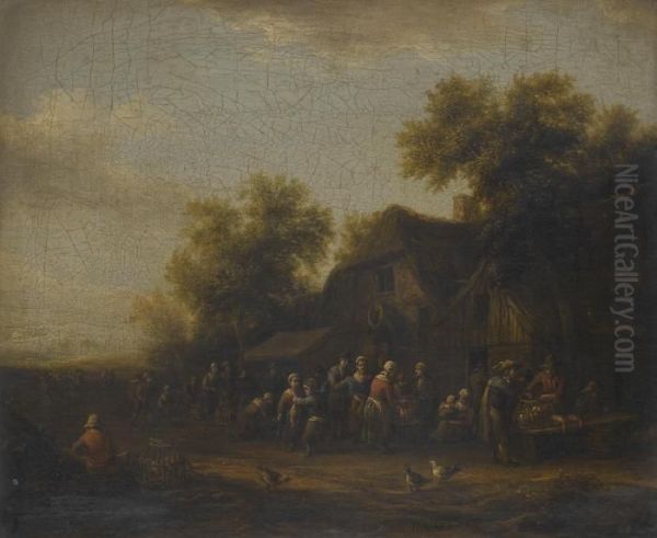 A Fish Market In A Village Square Oil Painting by Barend Gael or Gaal